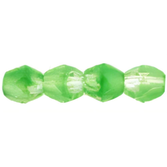 Czech Fire-Polish 3mm HurriCane Glass - Milky Dk Peridot/Crystal (50pcs)