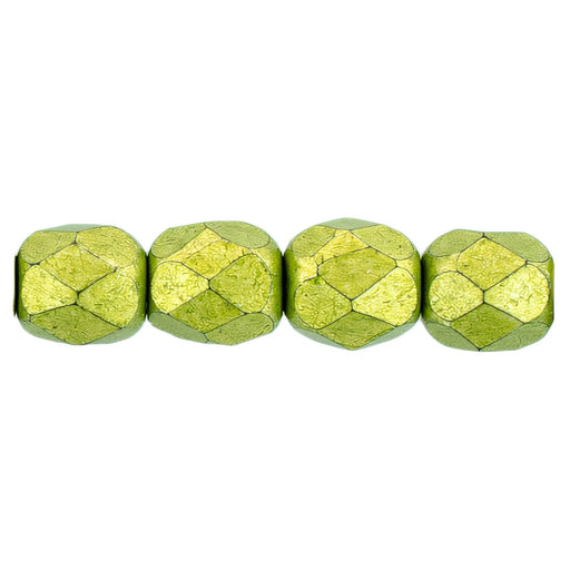 Czech Fire-Polish 4mm ColorTrends: Saturated Metallic Lime Punch (50pcs)