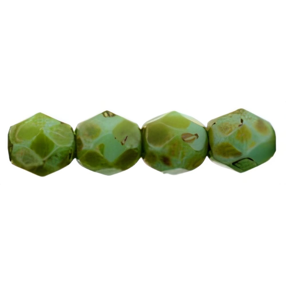 Czech Fire-Polish 4mm Opaque Turquoise - Picasso (50pcs)