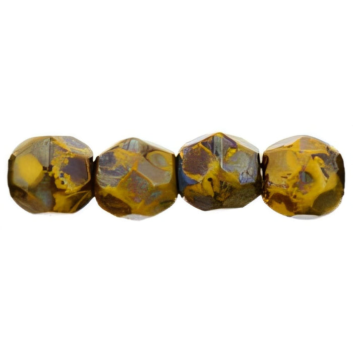 Czech Fire-Polish 4mm Sunflower Yellow - Picasso (50pcs)