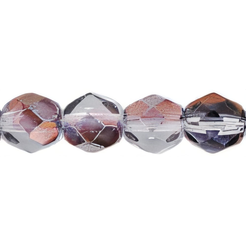 Czech Firepolish 6mm Luster - Amethyst - Copper 1/2 Coat (25pcs)