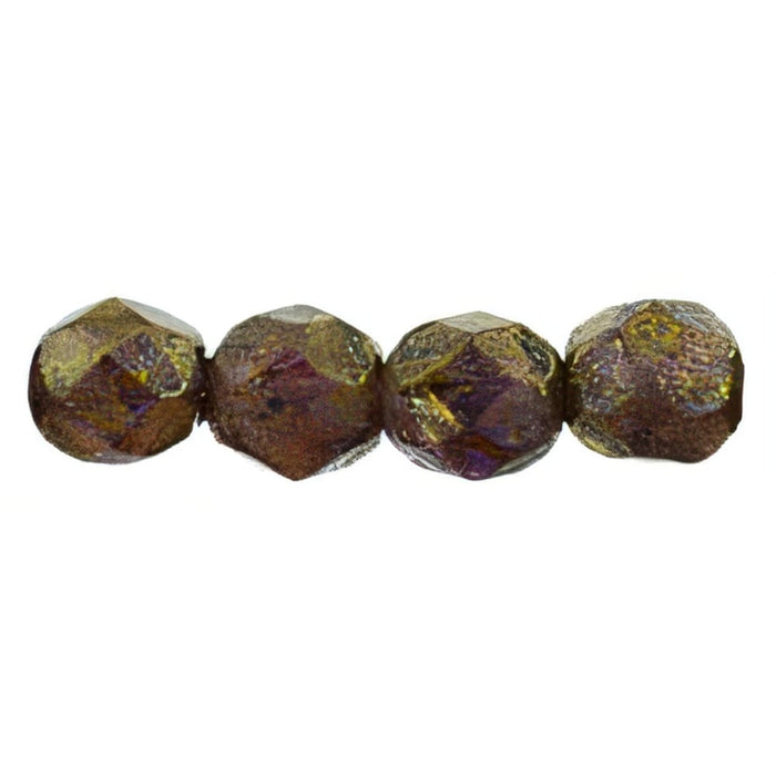 Czech Fire-Polish 6mm Amethyst - Stone Copper Picasso (25pcs)