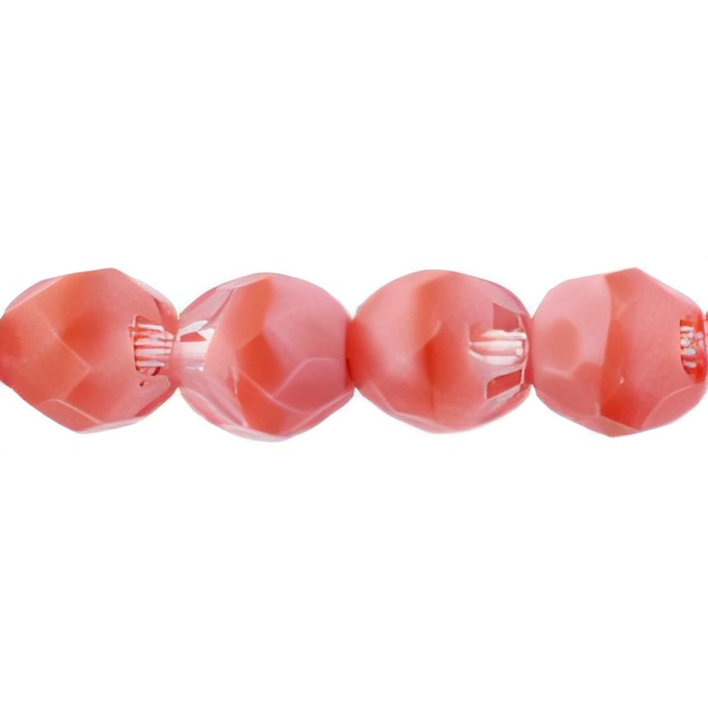 Czech Fire-Polish 8mm Coral Pink/Crystal (25pcs)