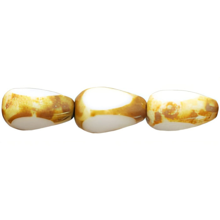 Czech 3-Cut Tear Drops 10 x 6mm Opaque White - Picasso (25pcs)