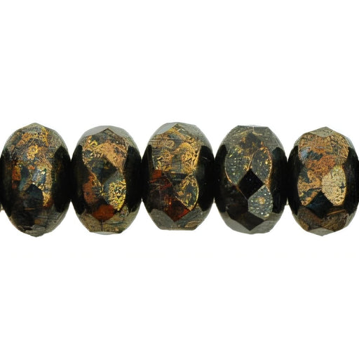 Czech Gem-Cut Rondelle 11 x 7mmmm Jet - Bronze Picasso (25pcs)