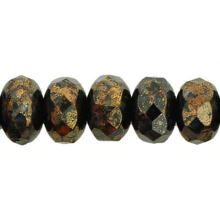 Czech Gem-Cut Rondelle 11 x 7mmmm Jet - Bronze Picasso (25pcs)