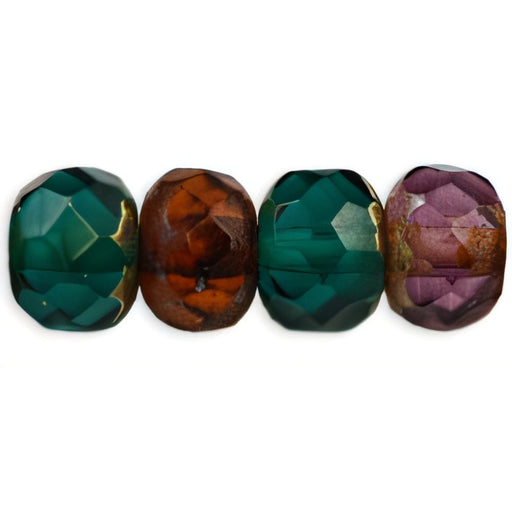 Czech Gem-Cut Rondelle 6 x 4mm Picasso - Multi Color - Dark Mix (25pcs)