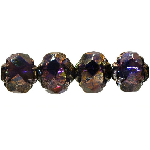 Czech Small Rosebud Fire-Polish 6 x 5mm Tanzanite - Bronze Picasso (25pcs)