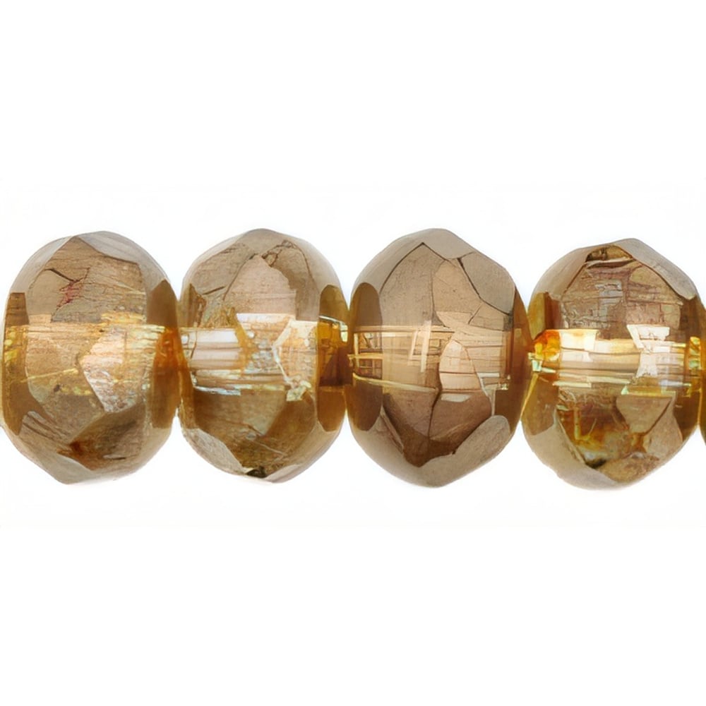 Czech Gem-Cut Rondelle 7 x 5mm Luster - Transparent Gold/Smokey Topaz (25pcs)