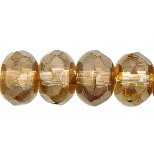 Czech Gem-Cut Rondelle 7 x 5mm Luster - Transparent Gold/Smokey Topaz (25pcs)