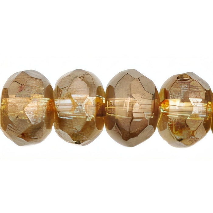 Czech Gem-Cut Rondelle 7 x 5mm Luster - Transparent Gold/Smokey Topaz (25pcs)