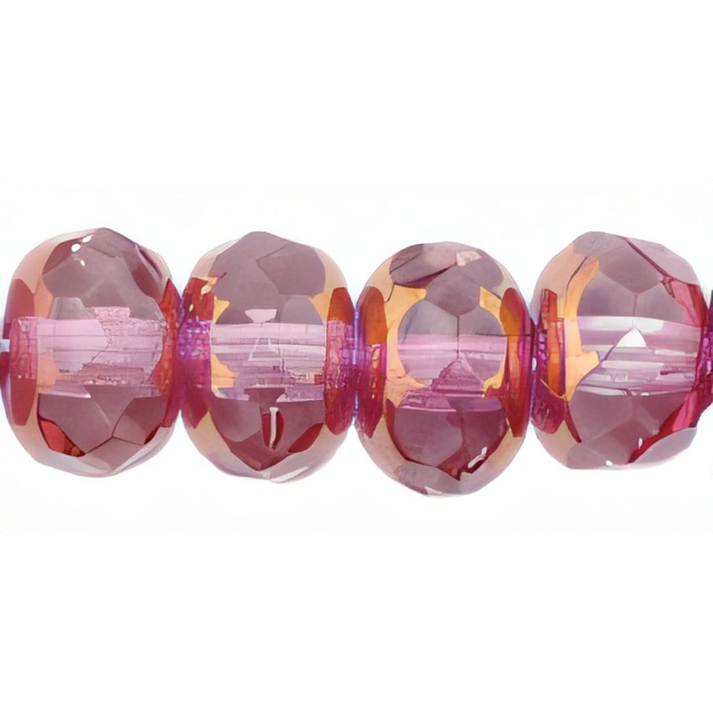 Czech Gem-Cut Rondelle 7 x 5mm Copper - French Rose (25pcs)