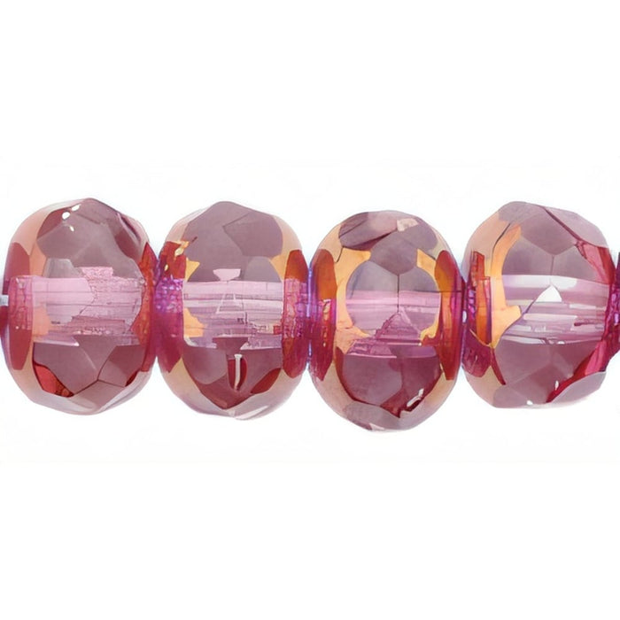 Czech Gem-Cut Rondelle 7 x 5mm Copper - French Rose (25pcs)