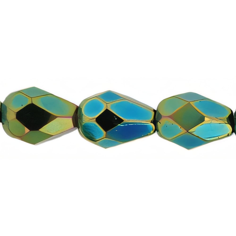 Czech Fire-Polish 7 x 5mm - Teardrop Iris - Green (25pcs)