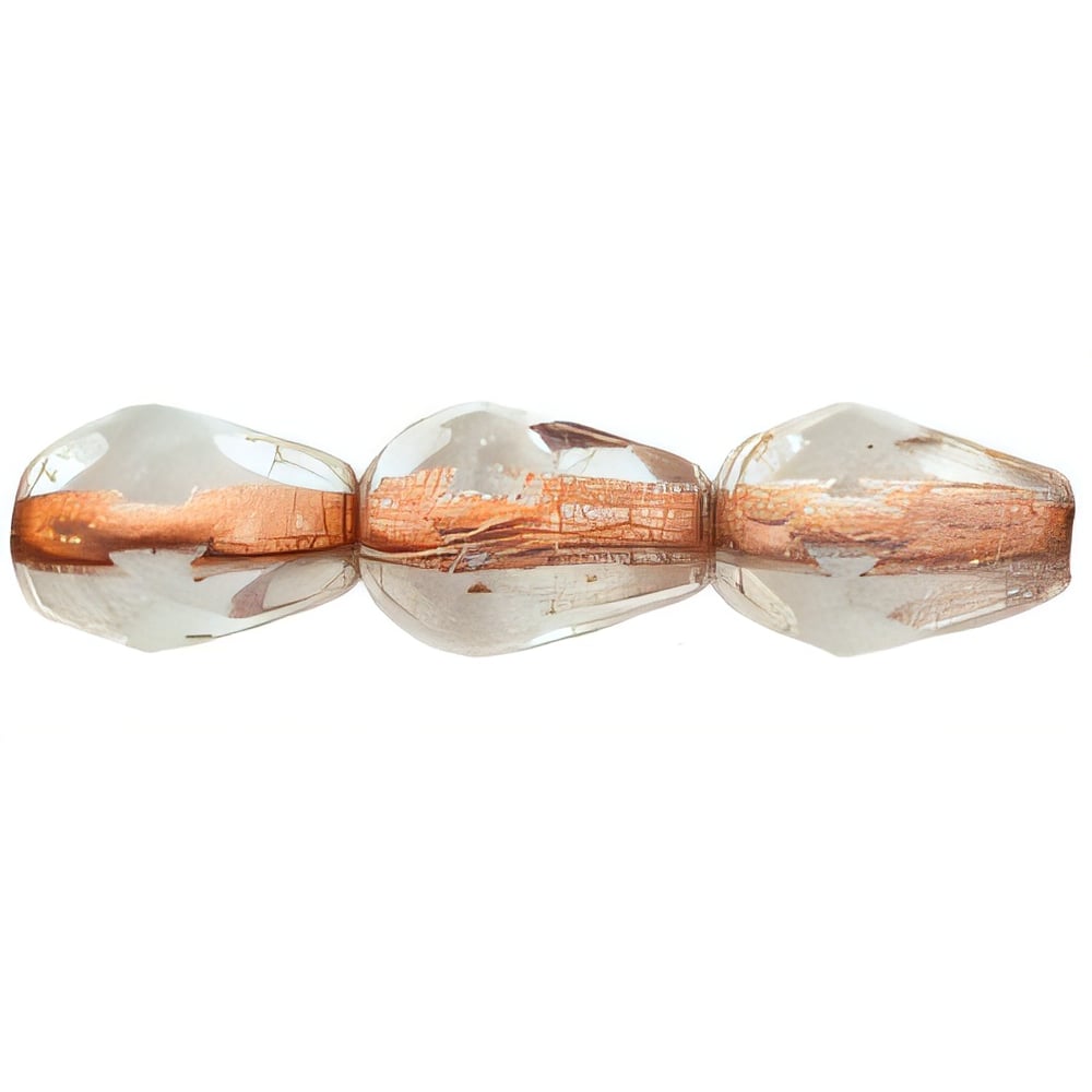 Czech Fire-Polish 7 x 5mm - Teardrop Crystal - Copper-Lined (25pcs)