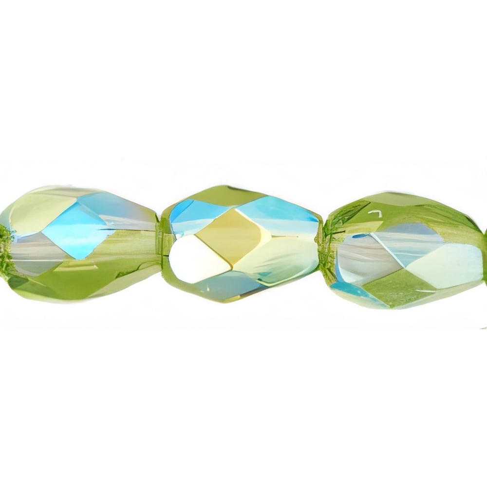 Czech Firepolish 7 x 5mm - Teardrop Olivine AB (25pcs)