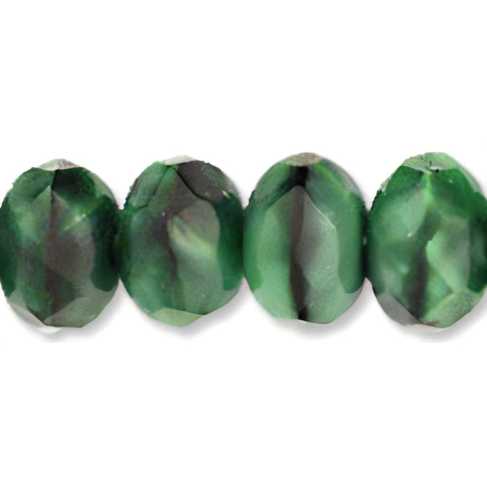 Czech Gem-Cut Rondelle 9 x 6mm Green w/Black (25pcs)