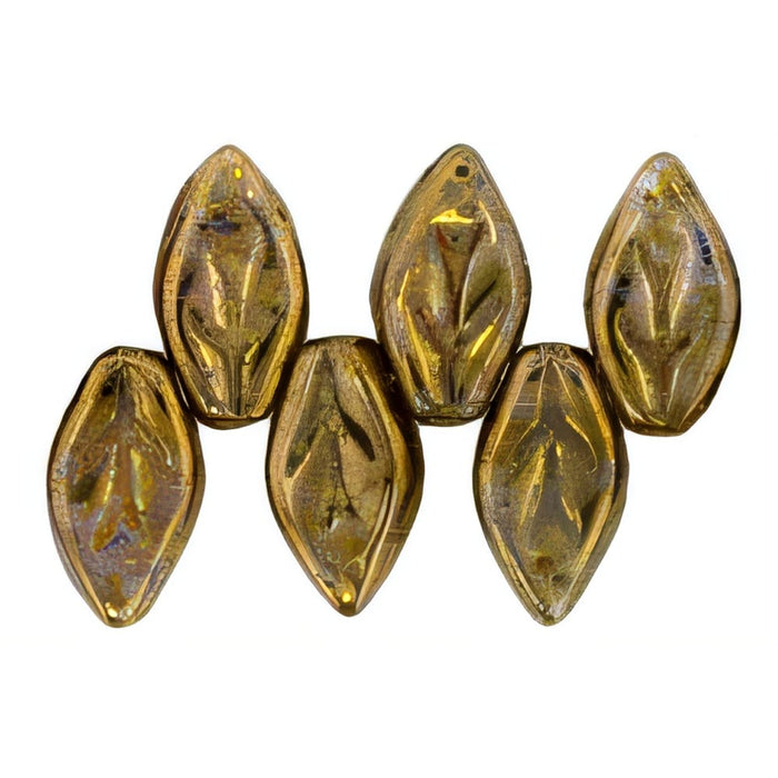 Czech Leaves 10 x 5mm Luster - Transparent Gold/Smokey Topaz (25pcs)