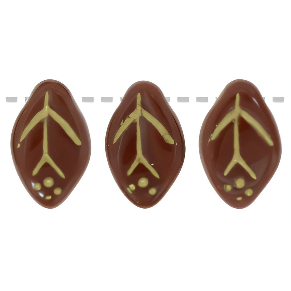 Czech Leaves 12 x 7mm Auburn - Gold Inlay (25pcs)