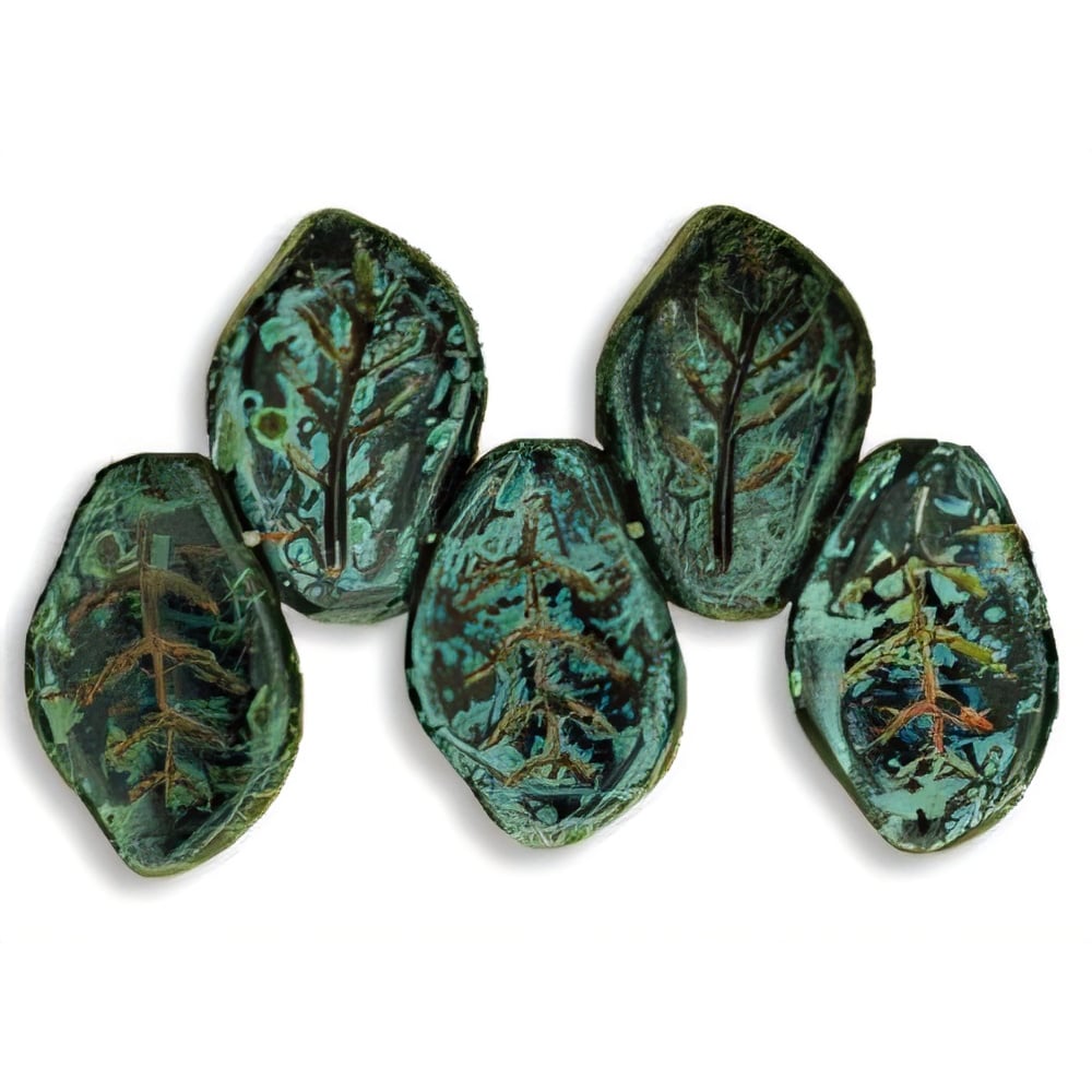 Czech Leaves 14 x 9mm Jet - Picasso (25pcs)