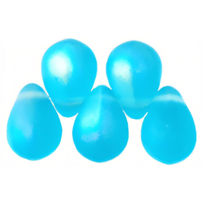 Czech Lg. Tear Drops 8 x 6mm Matte - Aquamarine AB (50pcs)