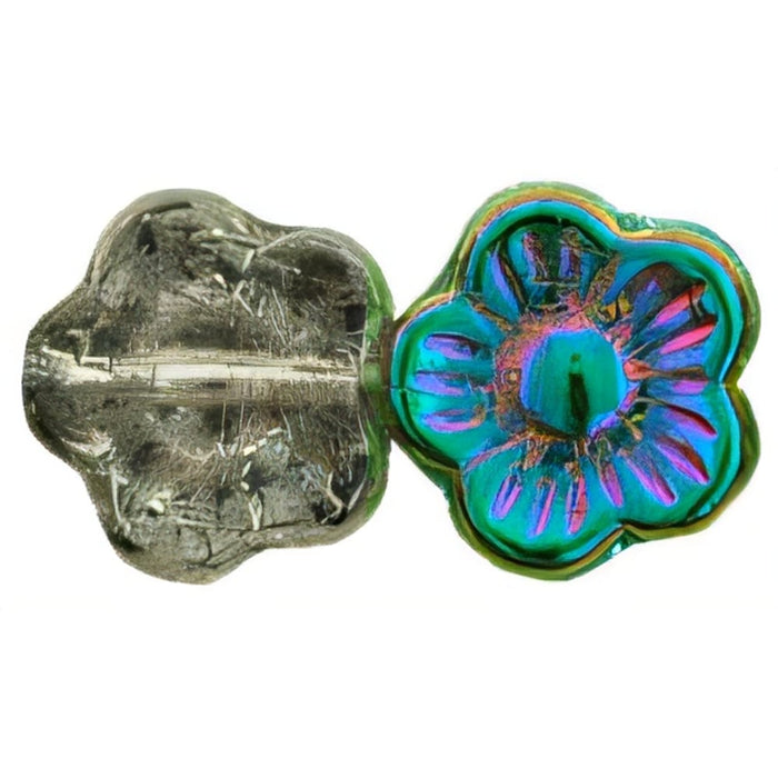 Czech Flowers 10 x 10mm Crystal - Green Vitral (25pcs)