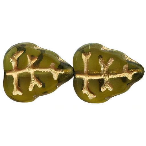 Czech Leaves 10 x 8mm Vertical Hole Dk Smoky Topaz - Gold Inlay (25pcs)