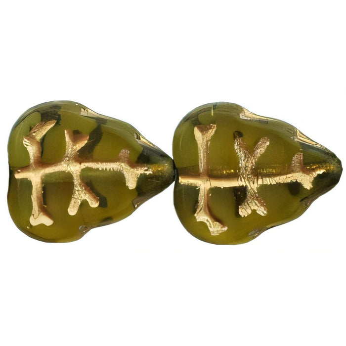 Czech Leaves 10 x 8mm Vertical Hole Dk Smoky Topaz - Gold Inlay (25pcs)