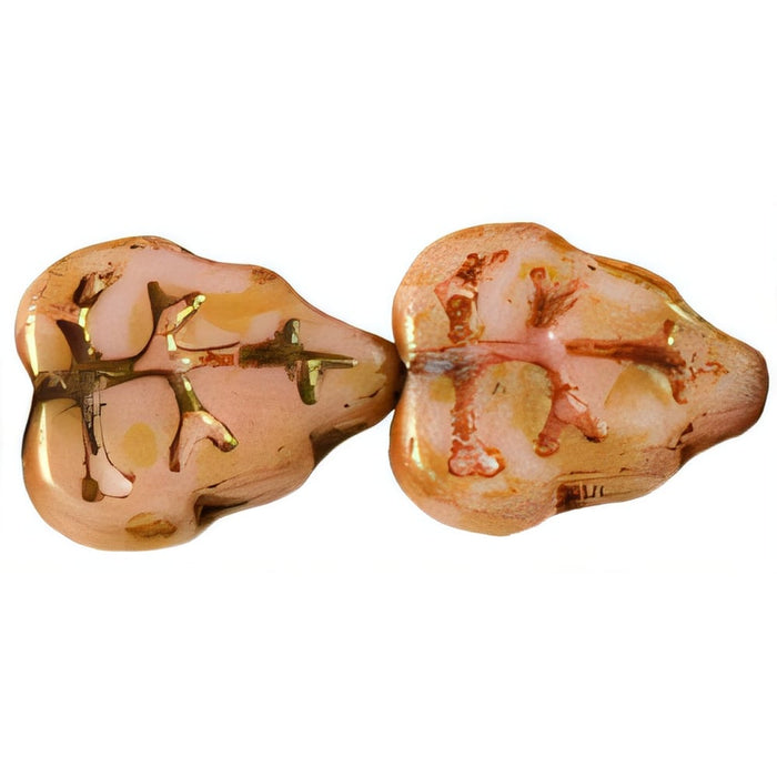 Czech Leaves 10 x 8mm Vertical Hole Luster - Opaque Rose/Gold Topaz (25pcs)