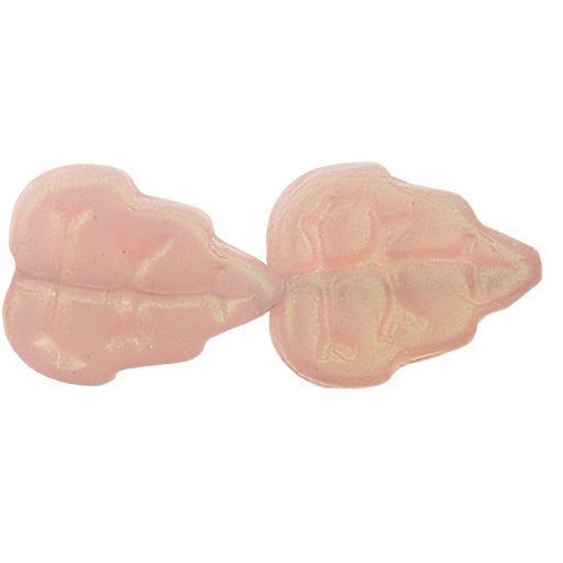 Czech Leaves 10 x 8mm Vertical Hole Aqua Glow - Milky Pink (25pcs)