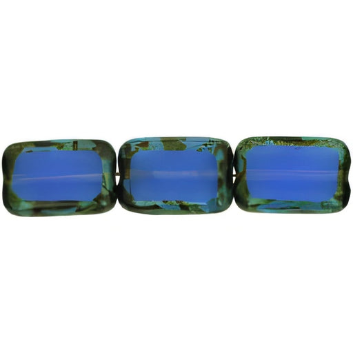 Czech Polished Rectangles 12 x 8mm Milky Sapphire - Picasso (24pcs)