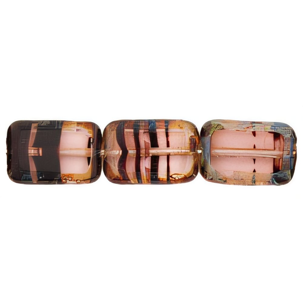 Czech Polished Rectangles 12 x 8mm Rosaline Tortoise - Picasso (24pcs)