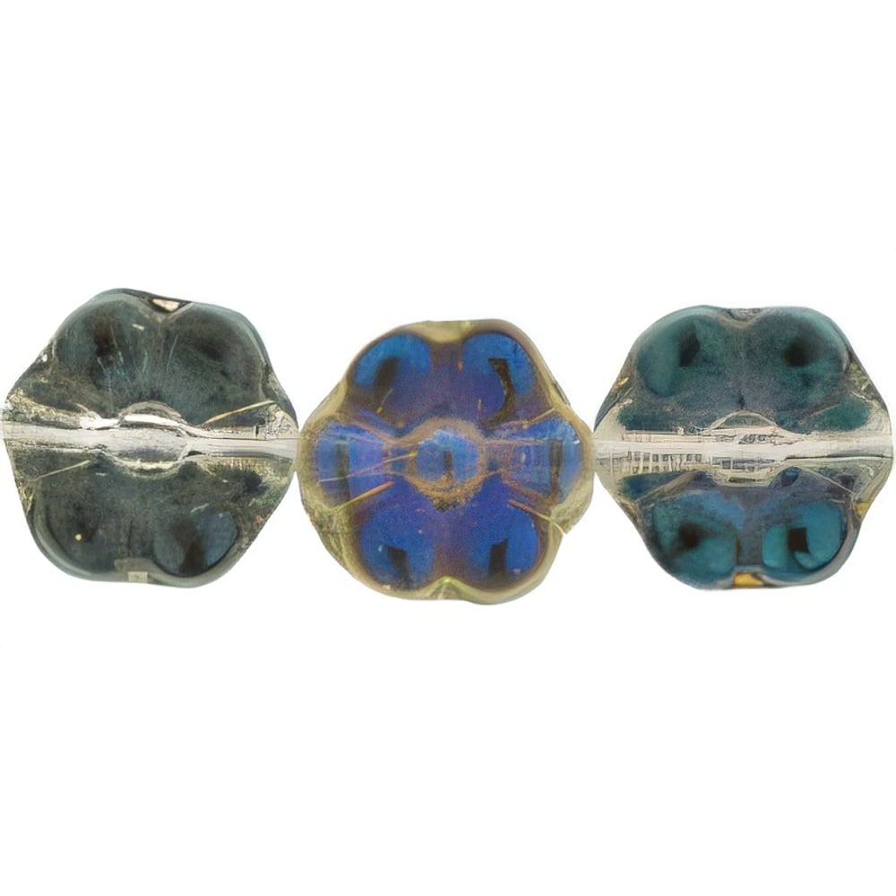 Czech Flowers 8 x 4mm Luster Blue Iris - Crystal (25pcs)