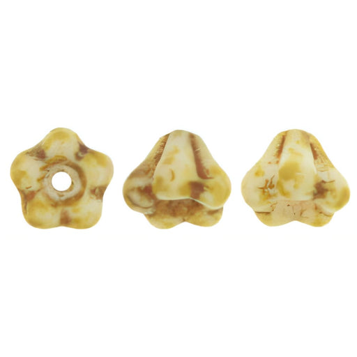 Czech Baby Bell Flowers 6 x 4mm Opaque White - Picasso (25pcs)