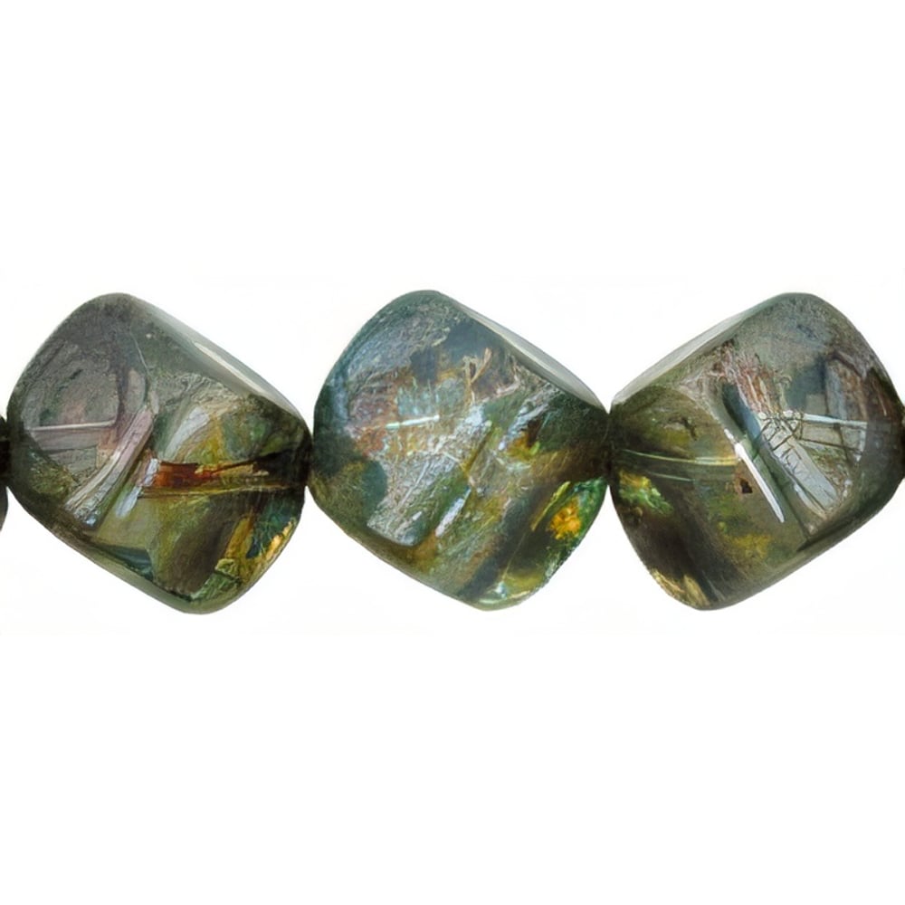 Czech Diagonal Cubes 8mm Luster - Transparent Green (25pcs)