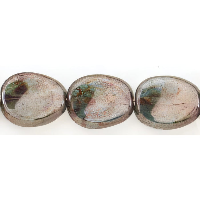 Czech Twisted Flat Ovals 12 x 9mm Luster - Transparent Green (25pcs)