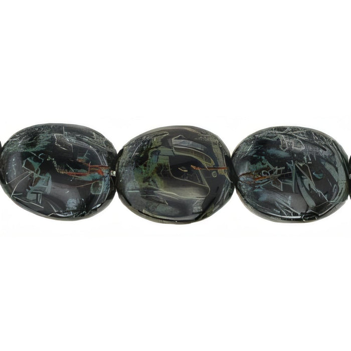 Czech Twisted Flat Ovals 12 x 9mm Jet - Picasso (25pcs)