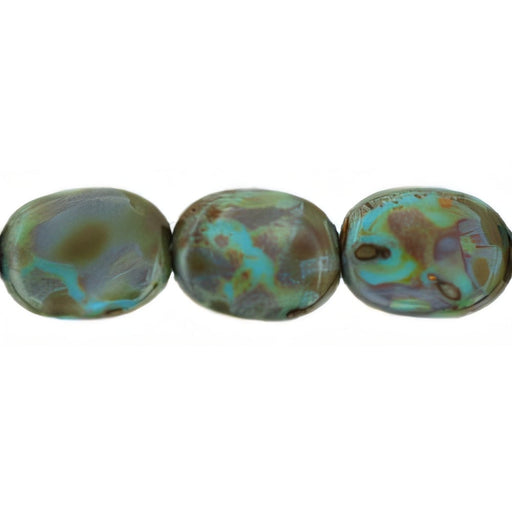 Czech Twisted Flat Ovals 12 x 9mm Opaque Lt Blue - Picasso (25pcs)