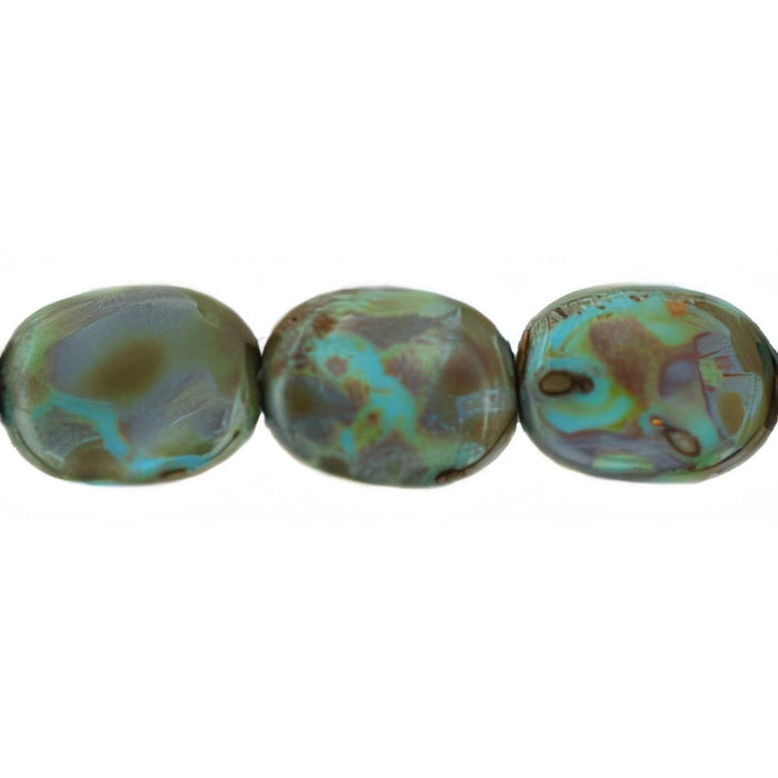 Czech Twisted Flat Ovals 12 x 9mm Opaque Lt Blue - Picasso (25pcs)