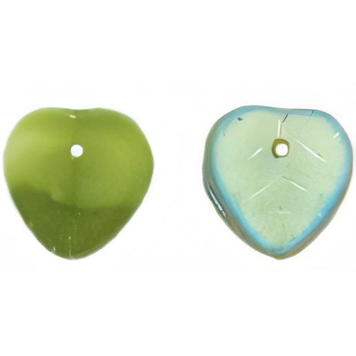 Czech Heart Leaves 10 x 10mm Matte - Olivine/White AB (50pcs)
