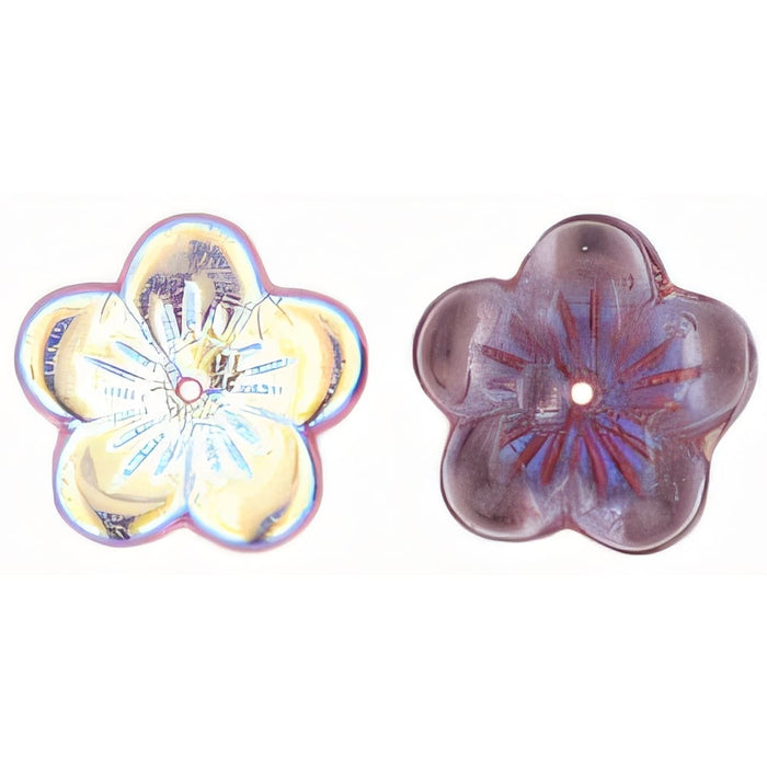 Czech Large Flat Flowers 16 x 4mm Med Amethyst AB (25pcs)