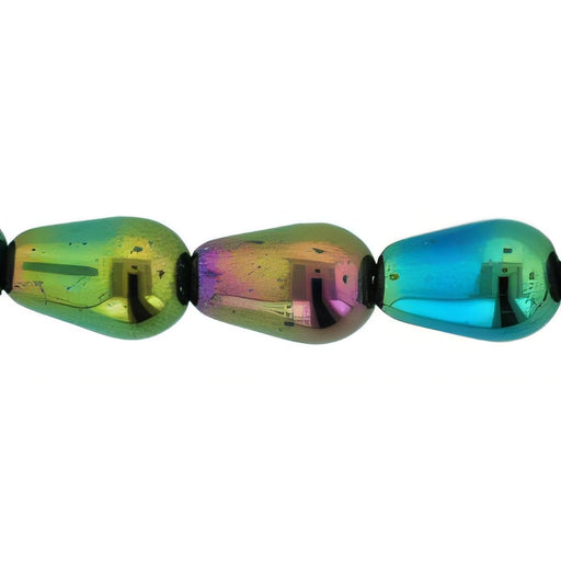 Czech Tear Drops - Vertical Hole 9 x 6mm Iris - Green (25pcs)