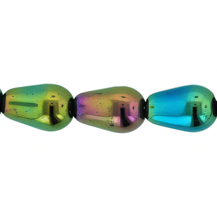 Czech Tear Drops - Vertical Hole 9 x 6mm Iris - Green (25pcs)