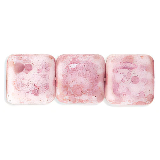 Czech Flat Squares 9mm Luster - Opaque Topaz/Pink (25pcs)