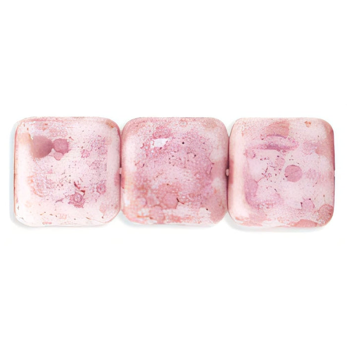 Czech Flat Squares 9mm Luster - Opaque Topaz/Pink (25pcs)