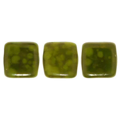 Czech CzechMates Tile Bead 6mm Opaque Olive - Moon Dust (50pcs)