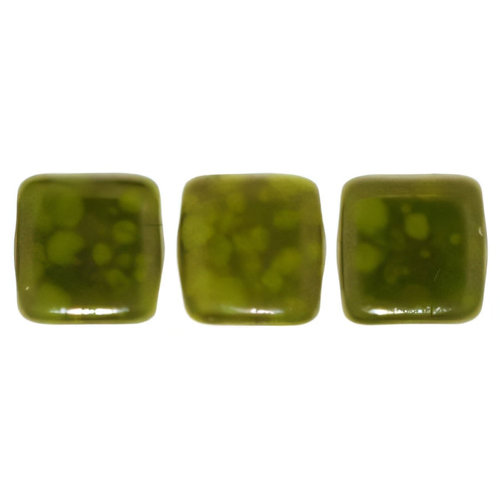 Czech CzechMates Tile Bead 6mm Opaque Olive - Moon Dust (50pcs)