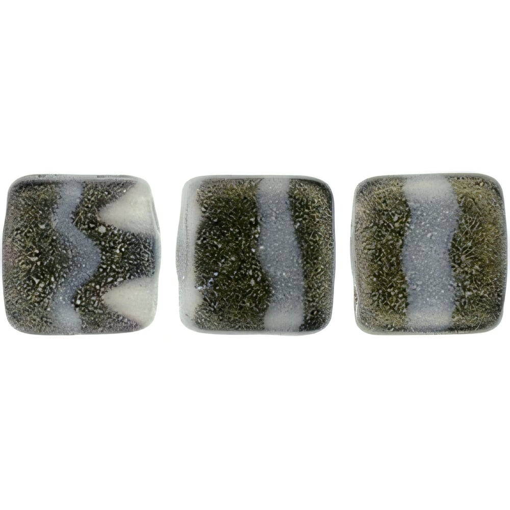 Czech CzechMates Tile Bead 6mm Sueded Gold Jet/Gray Stripe (50pcs)