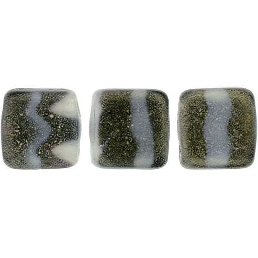 Czech CzechMates Tile Bead 6mm Sueded Gold Jet/Gray Stripe (50pcs)