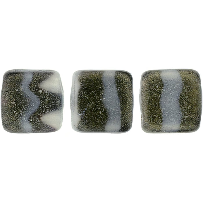 Czech CzechMates Tile Bead 6mm Sueded Gold Jet/Gray Stripe (50pcs)